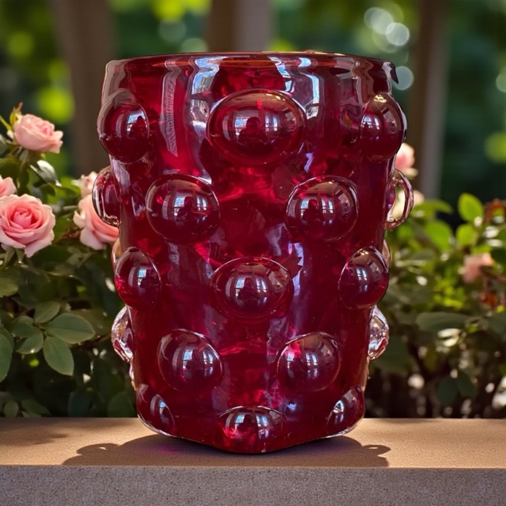 Vintage Bischoff Ruby Red Hand blown bubble glass 4.5” x 3.5” mint condition.